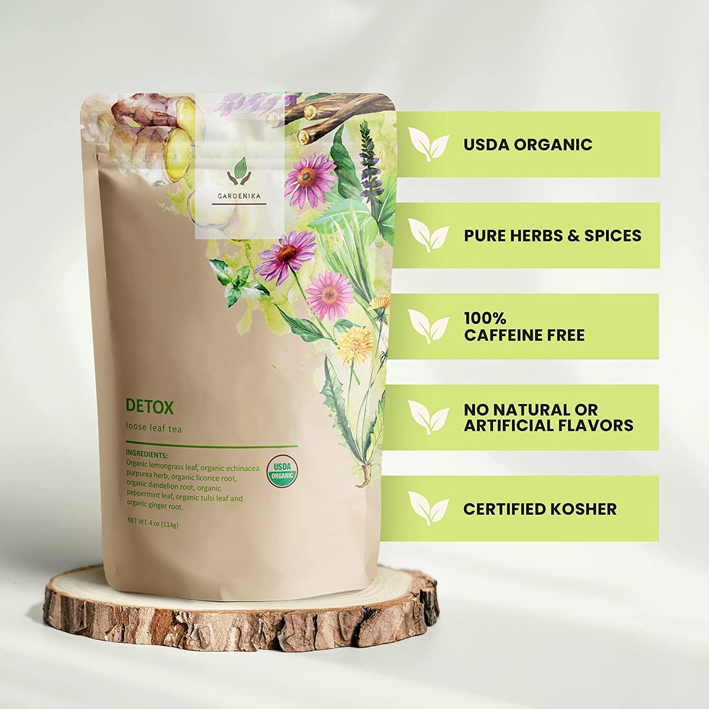 Detox Loose Leaf Herbal Tea, USDA Organic, Kosher, Caffeine-Free - 4 oz (114g)