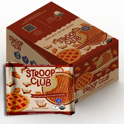 Stroop Club Apple Pie Caramel Plant Based and Organic Stroopwafels Box - 12 packs x 2-pack case