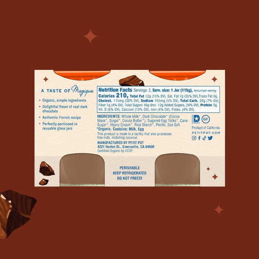 Petit Pot Dark Chocolate Organic French Dessert Wholesale - 2-Jar Packs x 600 Packs (1/4 Pallet) case