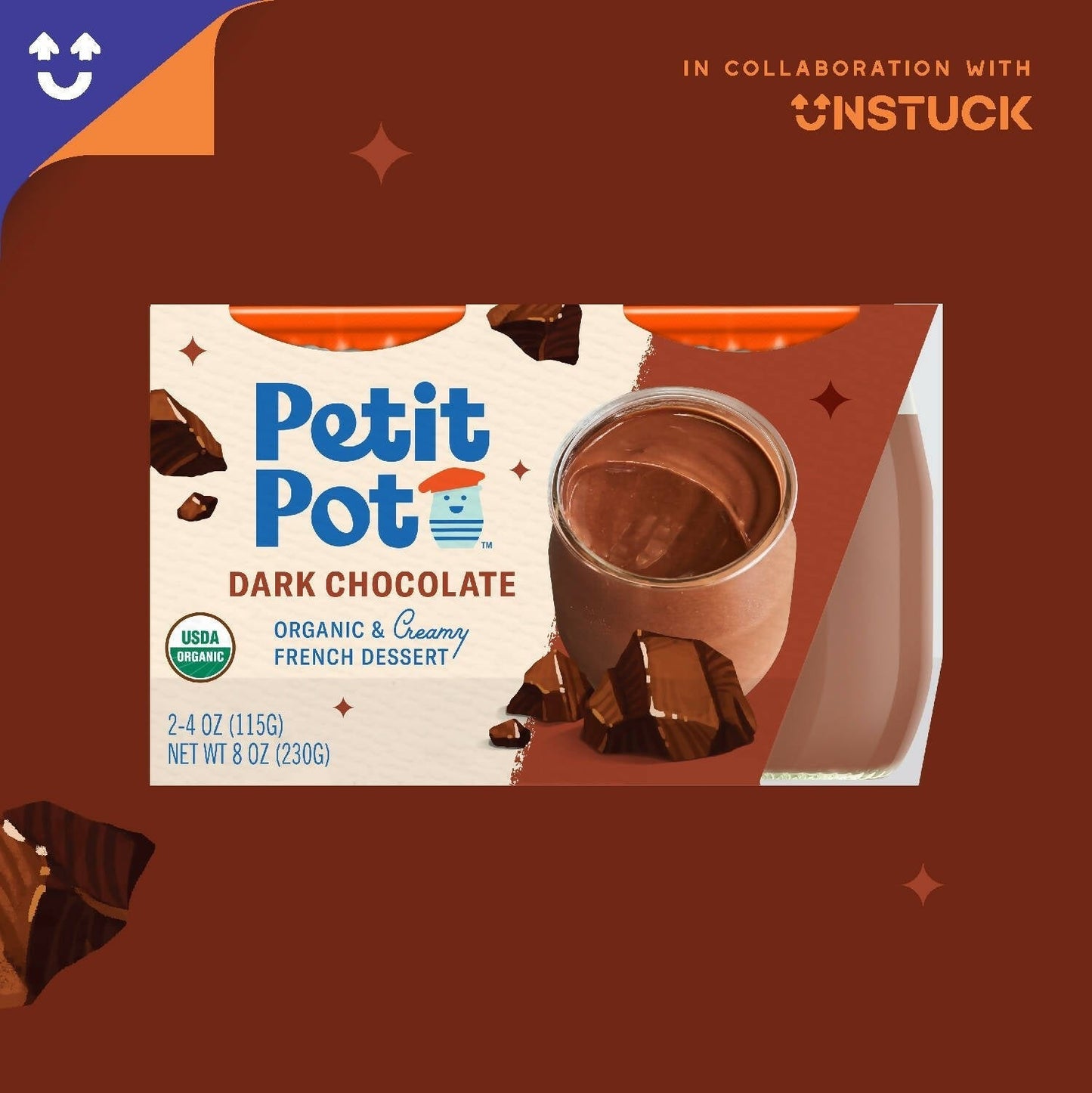Petit Pot Dark Chocolate Organic French Dessert Wholesale - 2-Jar Packs x 600 Packs (1/4 Pallet) case