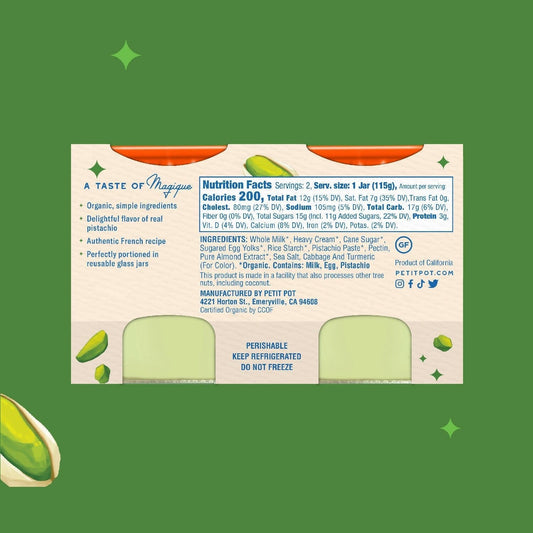 Petit Pot Pistachio Organic French Dessert Wholesale - 2-Jar Packs x 600 Packs (1/4 Pallet) case