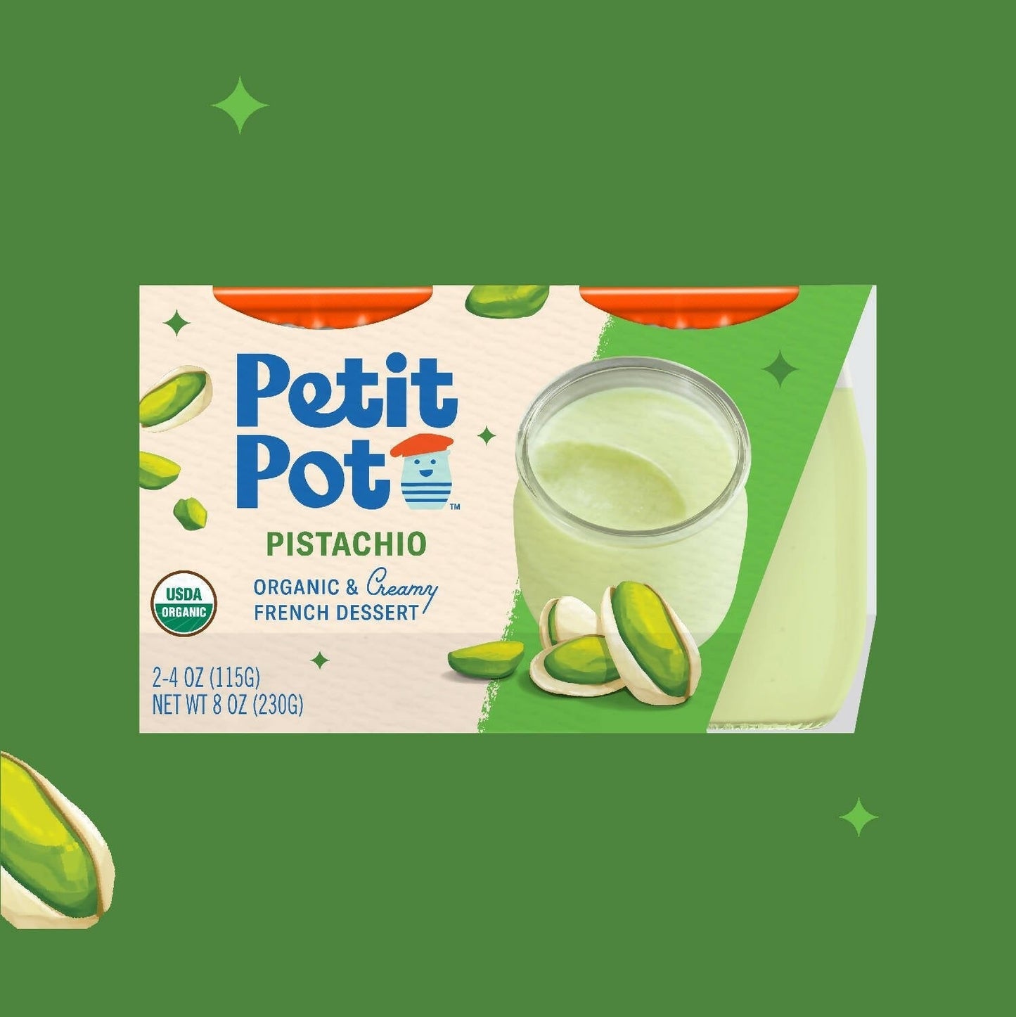 Petit Pot Pistachio Organic French Dessert Wholesale - 2-Jar Packs x 600 Packs (1/4 Pallet) case
