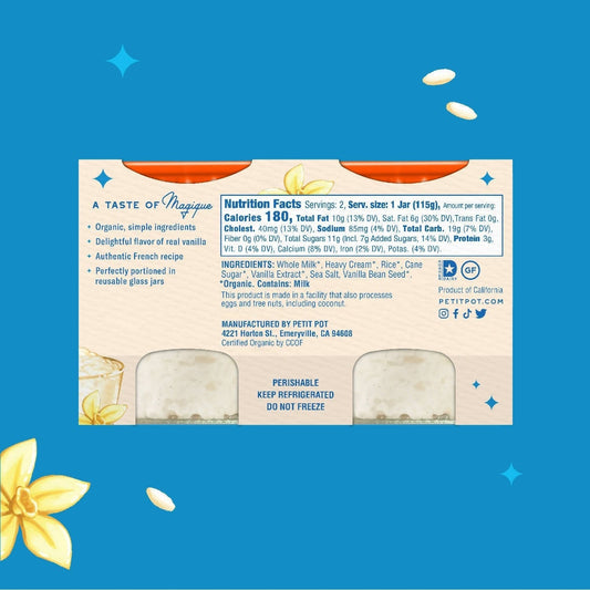 Petit Pot Rice Pudding Organic French Dessert Wholesale - 2-Jar Packs x 600 Packs (1/4 Pallet) case