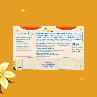 Petit Pot Vanilla Bean Organic French Dessert Wholesale - 2-Jar Packs x 600 Packs (1/4 Pallet) case