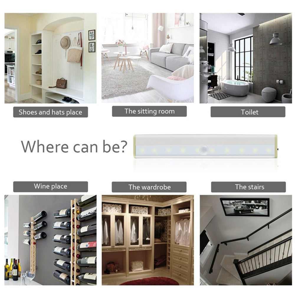 3-Pack 10 Led Motion Sensor Stick On Light Bars