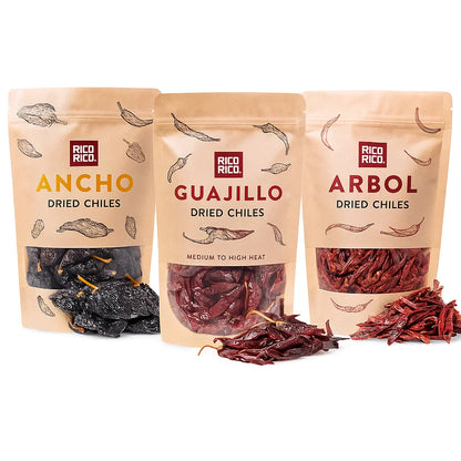 Dried Mexican Chiles 3-Pack – Ancho, Guajillo & Arbol Peppers