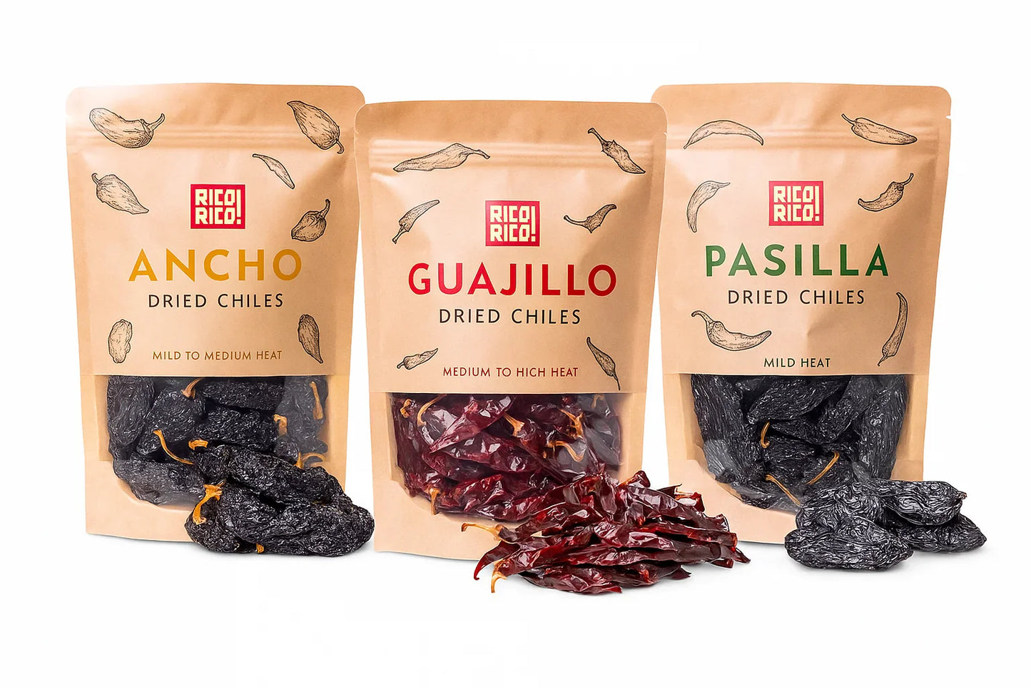 Dried Mexican Chiles 3-Pack – Ancho, Guajillo & Pasilla