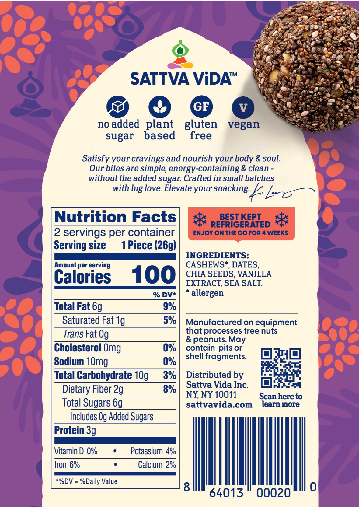 Sattva Vida NEW - Chia Crunch Energy Bites, 2pack (10 per case)
