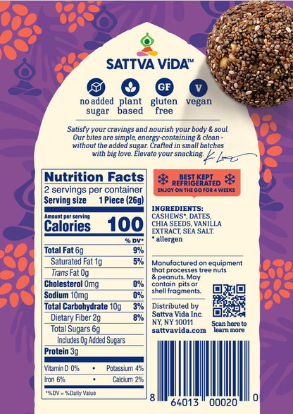 Sattva Vida NEW - Chia Crunch Energy Bites, 2pack (10 per case)