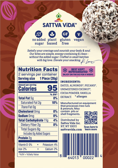 Sattva Vida NEW - Cocoa Craze Energy Bites, 2pack (10 per case)