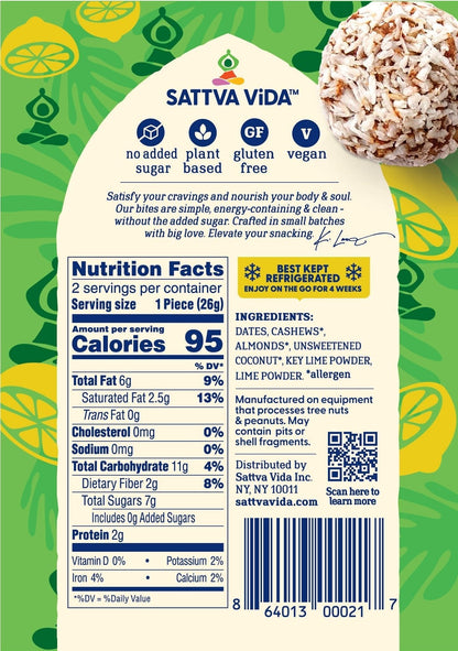 Sattva Vida NEW - Key Lime Love Energy Bites, 2pack (10 per case)