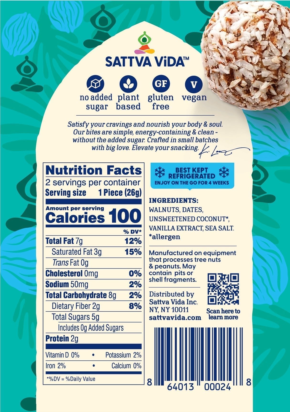 Sattva Vida NEW - Off The Walnut Energy Bites, 2pack (10 per case)