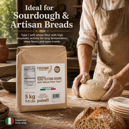Polselli PuroGrano, Soft Wheat Flour Type 1 – 5kg (11 lb)