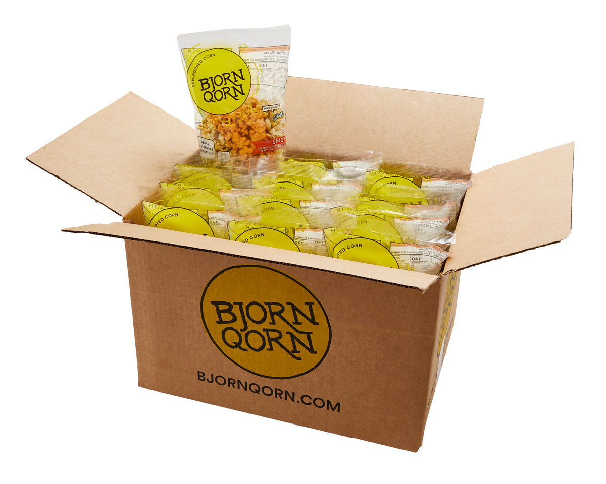 Bjorn Qorn Spicy Popcorn Bags - 12-Pack x 3oz Bags case