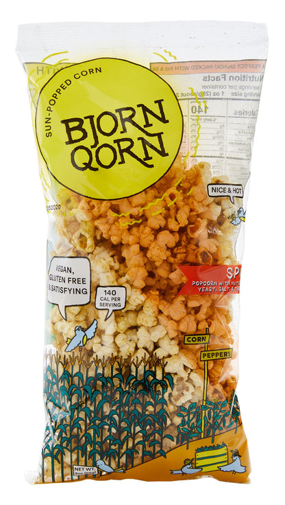 Bjorn Qorn Spicy Popcorn Bags - 12-Pack x 3oz Bags case