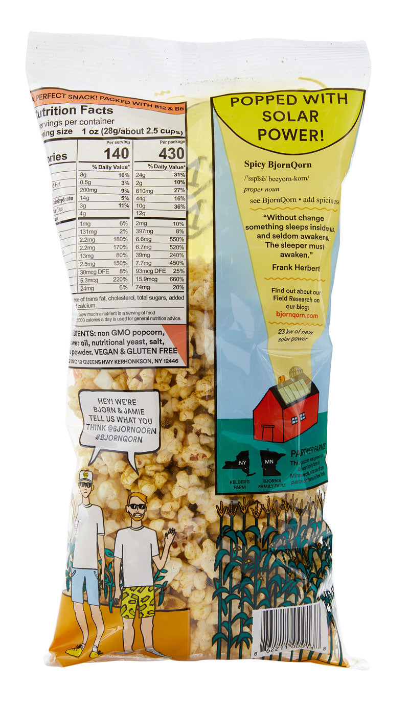 Bjorn Qorn Spicy Popcorn Bags - 12-Pack x 3oz Bags case