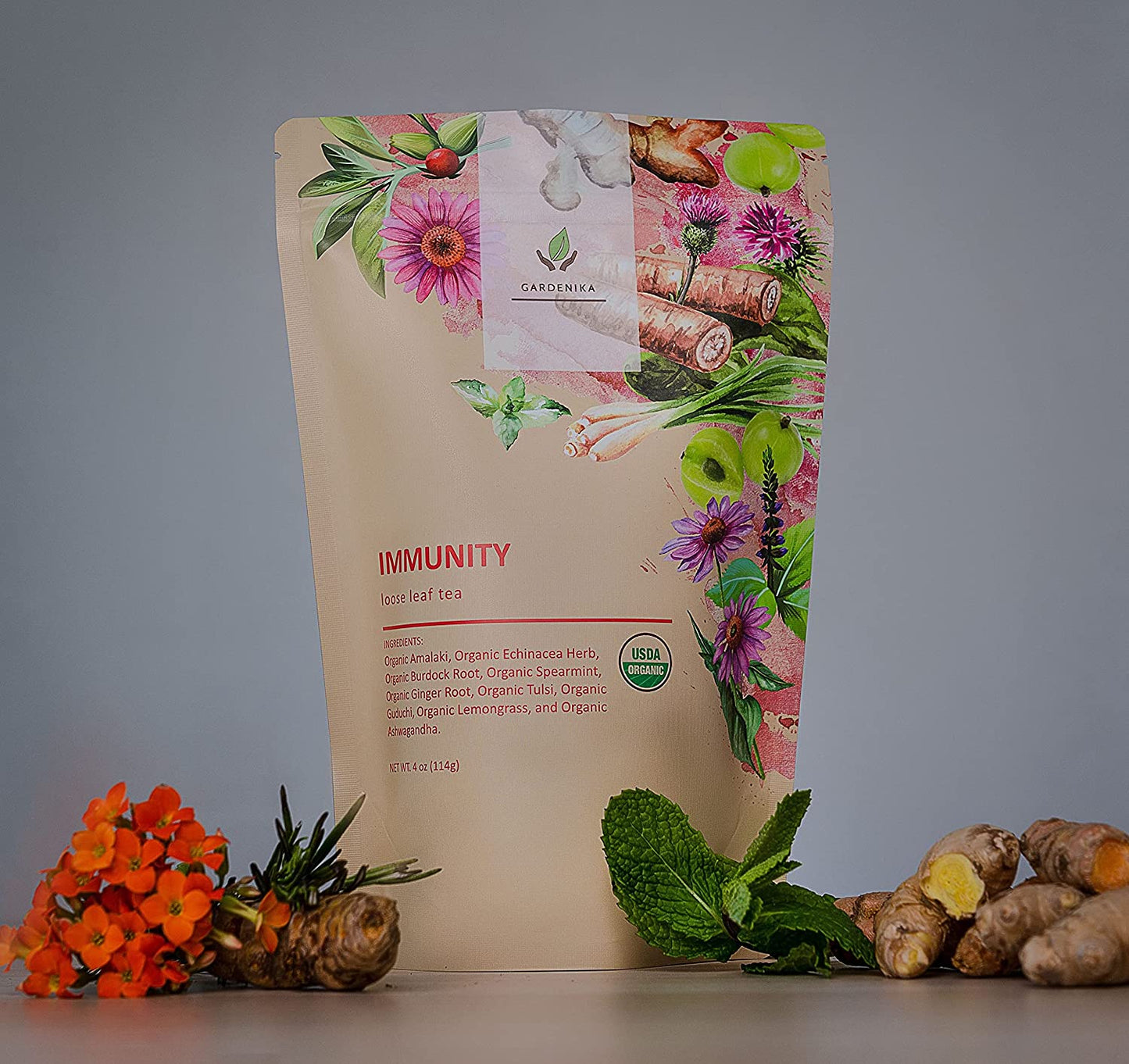 Immunity Loose Leaf Herbal Tea, USDA Organic, Kosher, Caffeine-Free - 4 oz (114g)