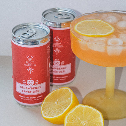 Root Elixirs Sparkling Strawberry Lavender Premium Cocktail Mixer- 8 Cans 7.5 oz