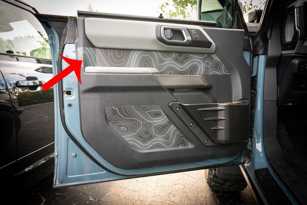 Topo Front Interior Upper Door Card Insert Overlays (Printed Series) - 2021+ Bronco 4 Door
