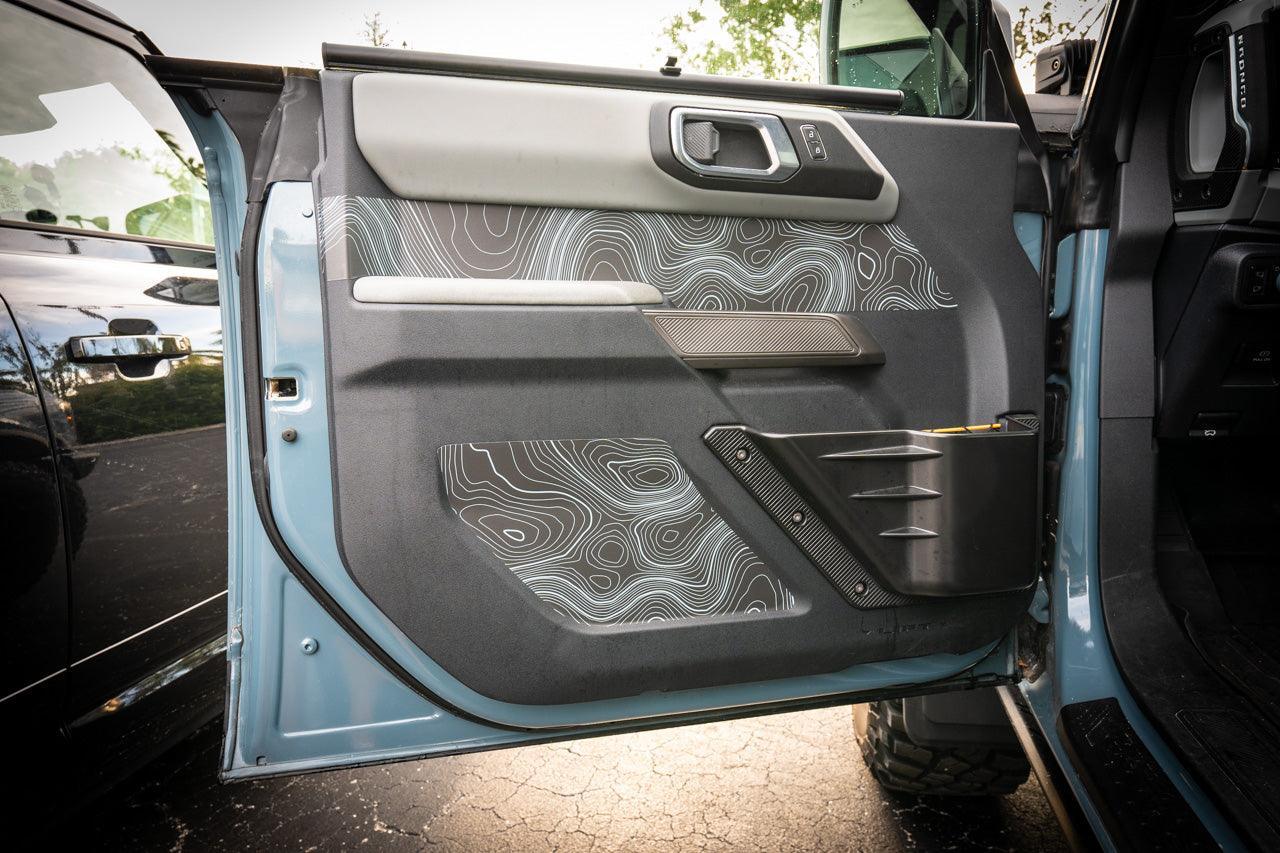 Topo Front Interior Upper Door Card Insert Overlays (Printed Series) - 2021+ Bronco 4 Door