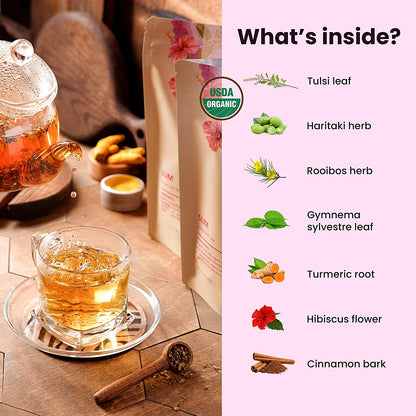 Organic Serenity Glow Herbal Tea with Tulsi & Rooibos, Metabolism Support - Stress Relief - Caffeine Free - 55+ Cups - USDA Organic & Kosher - 4 oz (113g)