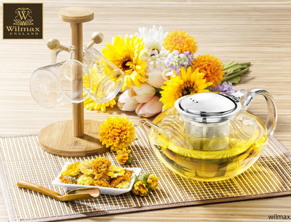 Wilmax Porcelain Thermo Glass Teapot 52 Fl Oz | High temperature and shock resistant