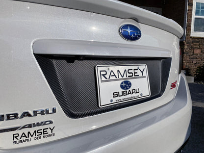 V1 3D Carbon License Plate Panel Black Out Overlays - 2015-2020 Subaru WRX / STI