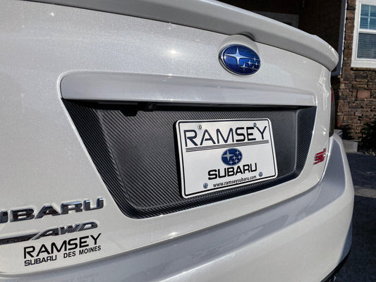 V1 3D Carbon License Plate Panel Black Out Overlays - 2015-2020 Subaru WRX / STI