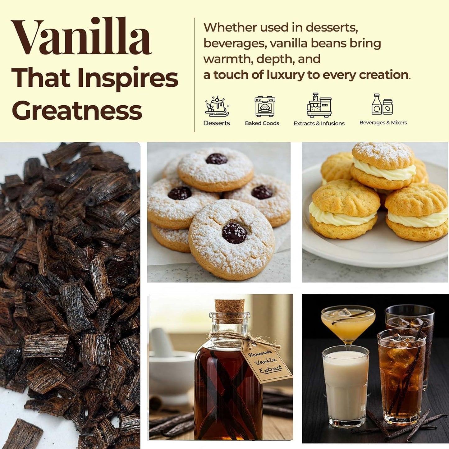 Vanilla Bean Cuts Grade B 1lb for Extract & Baking