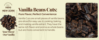 Premium Vanilla  Cuts - 1 lb. From Whole Vanilla Beans Grade B | Cut and Sorted for Easy Use