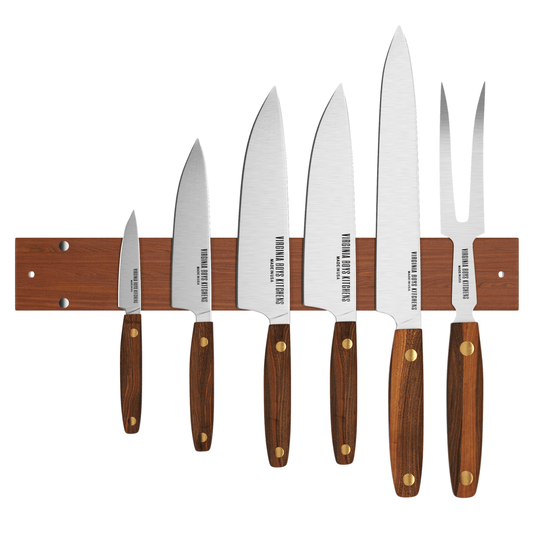 Virginia Boys Kitchens 16" Wall Mounted Magnetic Walnut Wood Knife Rack - Holds 7 Knives