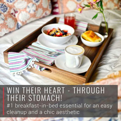 Virginia Boys Kitchens 20 x 15 Inch Rectangular Walnut Wood Serving and Coffee Table Tray with Handles