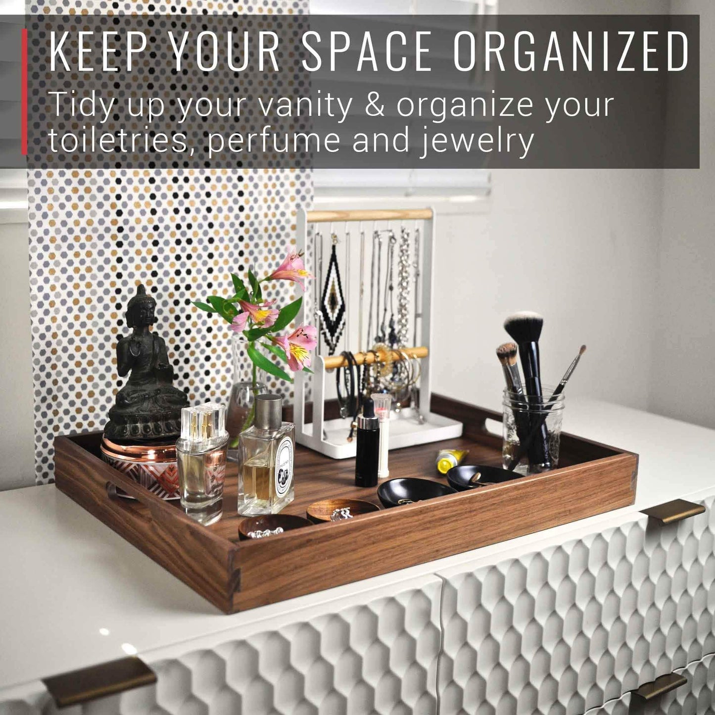 Virginia Boys Kitchens 20 x 15 Inch Rectangular Walnut Wood Serving and Coffee Table Tray with Handles