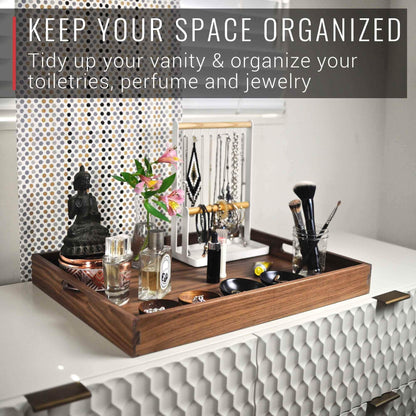 Virginia Boys Kitchens 20 x 15 Inch Rectangular Walnut Wood Serving and Coffee Table Tray with Handles