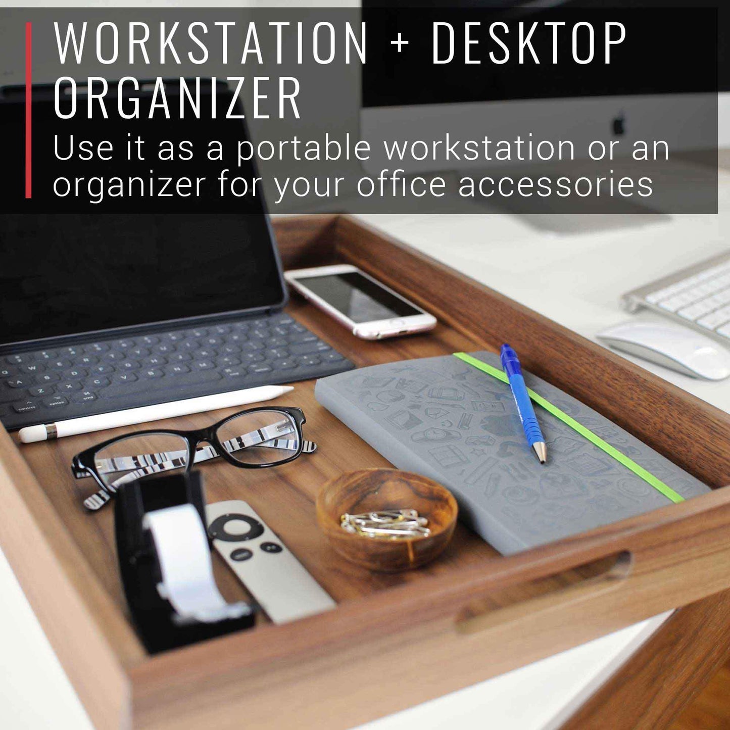 Virginia Boys Kitchens 20 x 15 Inch Rectangular Walnut Wood Serving and Coffee Table Tray with Handles