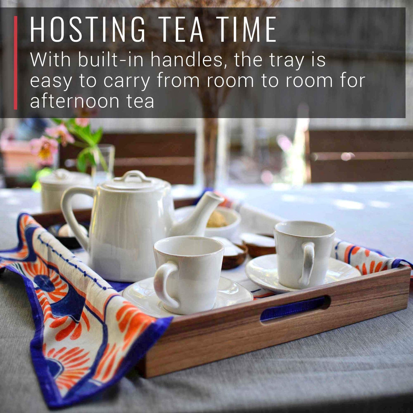 Virginia Boys Kitchens 20 x 15 Inch Rectangular Walnut Wood Serving and Coffee Table Tray with Handles