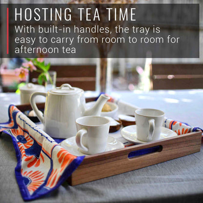 Virginia Boys Kitchens 20 x 15 Inch Rectangular Walnut Wood Serving and Coffee Table Tray with Handles