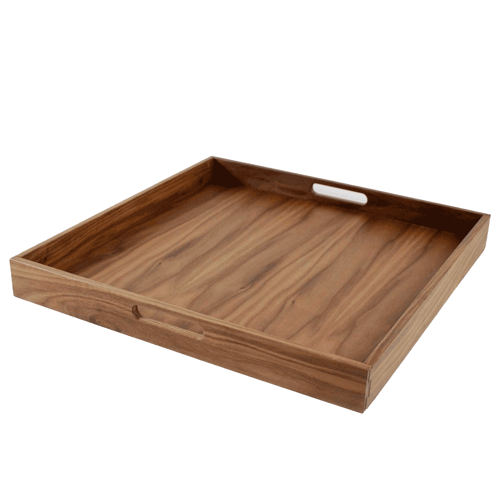 Virginia Boys Kitchens 20 x 20 Inch Square Walnut Wood Serving and Coffee Table Tray with Handles