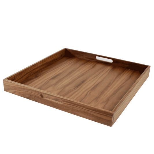 Virginia Boys Kitchens 20 x 20 Inch Square Walnut Wood Serving and Coffee Table Tray with Handles