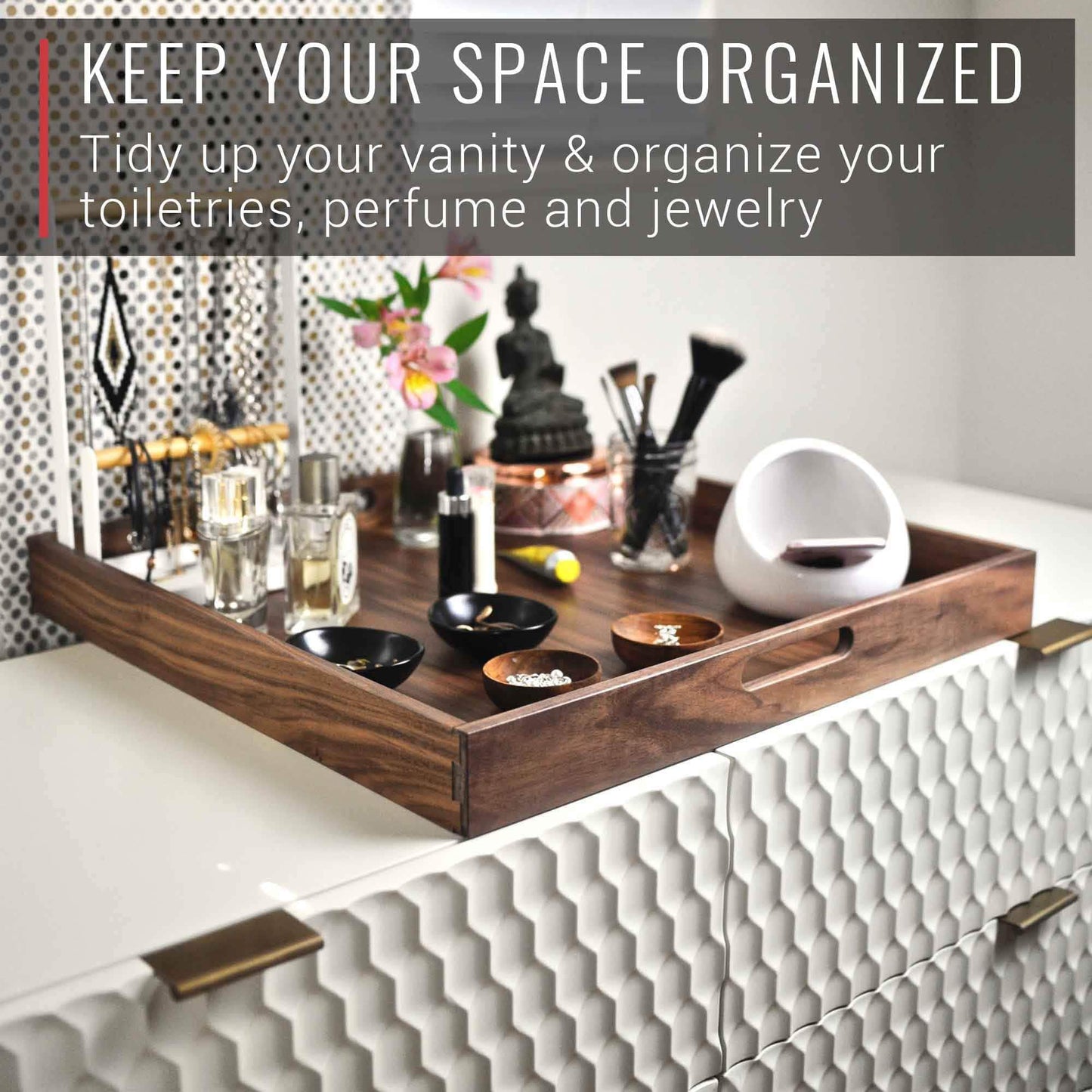 Virginia Boys Kitchens 20 x 20 Inch Square Walnut Wood Serving and Coffee Table Tray with Handles