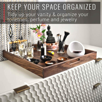 Virginia Boys Kitchens 20 x 20 Inch Square Walnut Wood Serving and Coffee Table Tray with Handles