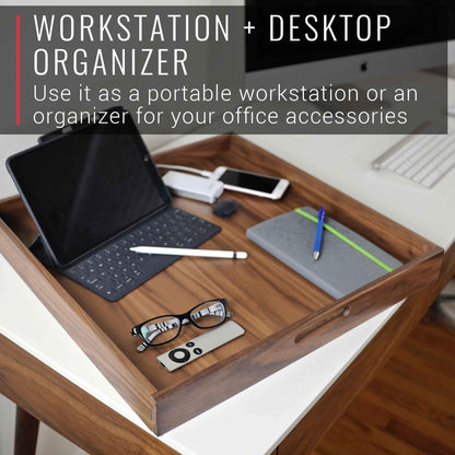 Virginia Boys Kitchens 20 x 20 Inch Square Walnut Wood Serving and Coffee Table Tray with Handles