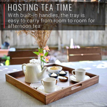 Virginia Boys Kitchens 20 x 20 Inch Square Walnut Wood Serving and Coffee Table Tray with Handles