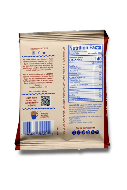 Stroop Club Apple Pie Caramel Plant Based and Organic Stroopwafels Box - 12 packs x 2-pack case