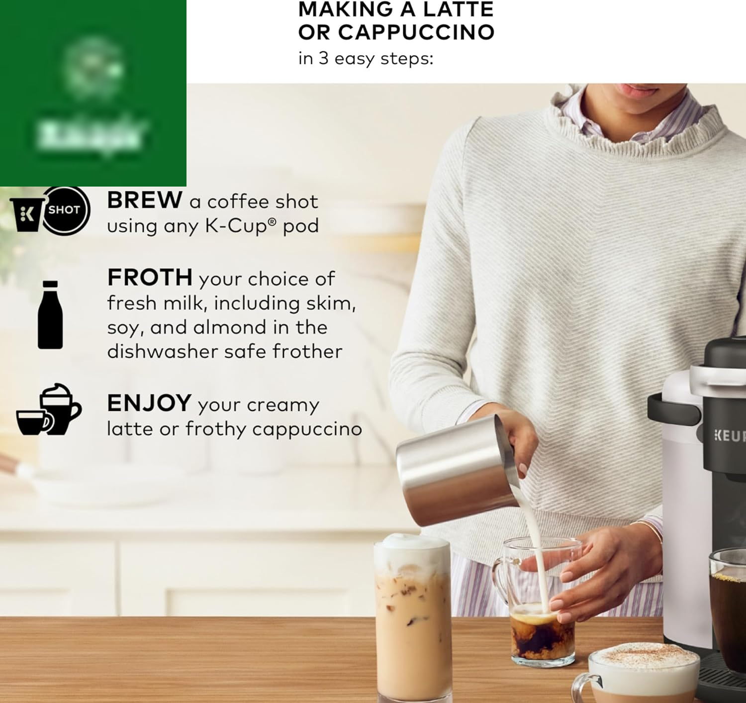 K-Cafe Single-Serve K-Cup Coffee Maker, Latte Maker and Cappuccino Maker, Comes with Dishwasher Safe Milk Frother, Coffee Shot Capability, Compatible with All  K-Cup Pods, Dark Charcoal