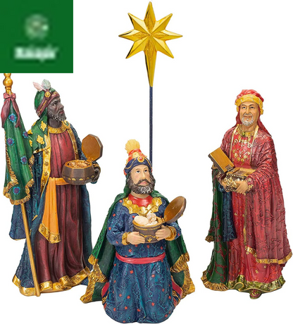 Three Kings Gifts Magi, Wise Men, Christmas Star, Angel, Shepherds, Sheep, Holy Family, Jesus in Manger, Real Gold in Trunk, Nativity Scene Set & Figures, 11-Pieces, for 7 Inch Scale Collection