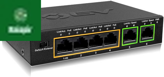 -Tech 6 Port Poe+ Switch (4 Poe+ Ports with 2 Ethernet Uplink and Extend Function) – 60W – 802.3At + 1 High Power Poe Port| Desktop Fanless Design | Plug & Play | Sturdy Metal Housing