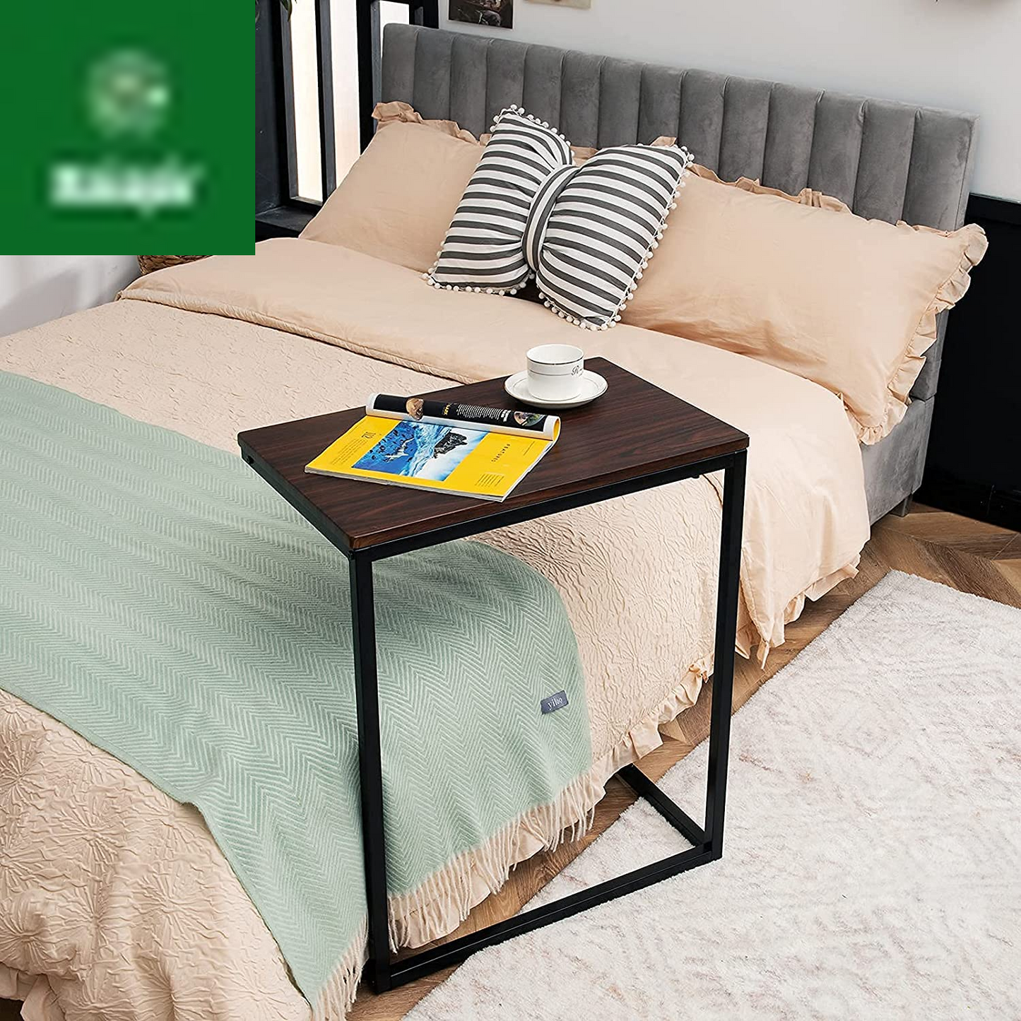 Sofa Side Table C Shaped Table, Vintage Couch Table Sofa Side Table for Coffee Snack Laptop, Living Room TV Tray End Table