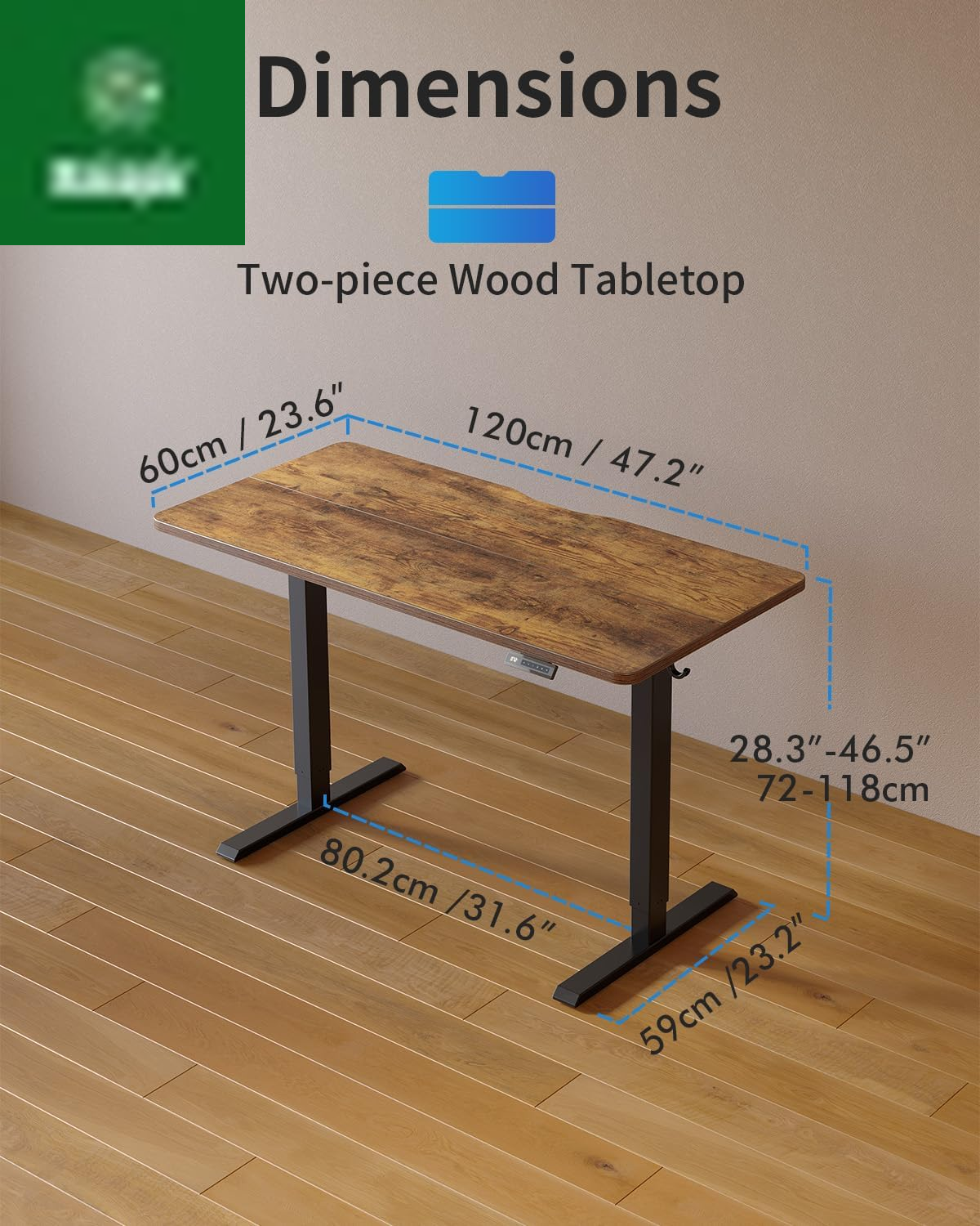 Electric Standing Desk, 48 X 24 Inches Height Adjustable Stand up Desk, Sit Stand Home Office Desk, Computer Desk, Rustic Brown