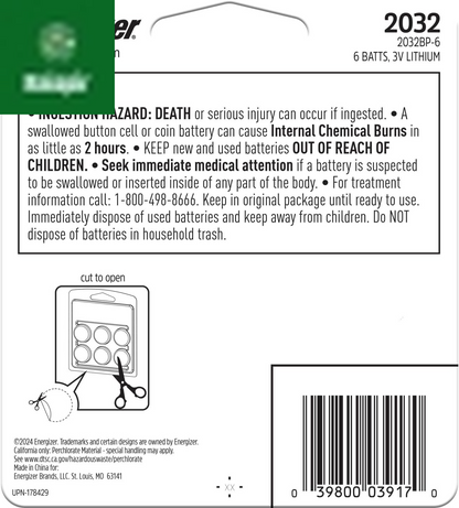 2032 Batteries (6 Pack), 3V Lithium Coin Batteries